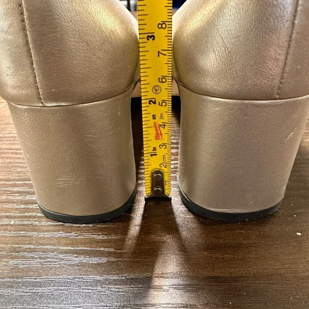 Vaneli Golden Classic Ballet‎ Flats with Block Heel Leather Pumps Shoes Size 7.5